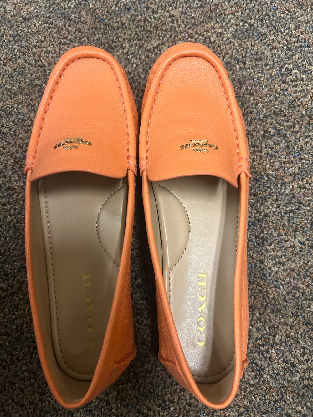 Coach Coral Leather Slip-On Loafers with Gold Logo
